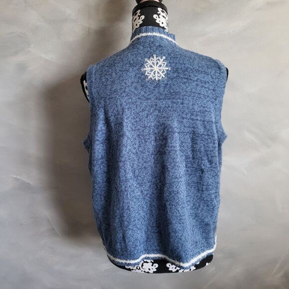 Breckenridge Blue Snowflake Embroidered Zip Vest Petite Large Rabbit Hair Wool - Picture 5 of 9